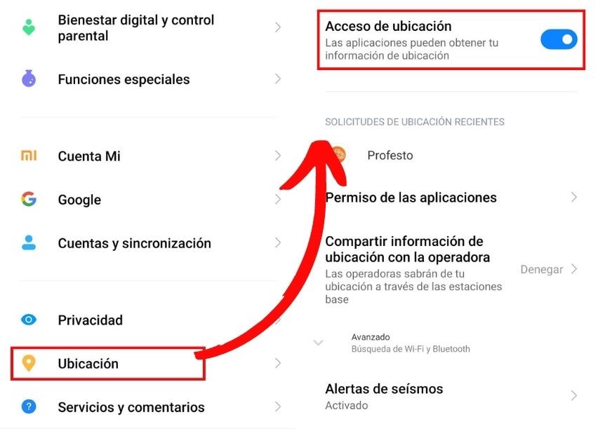 activar o desactivar la ubicación en un móvil 