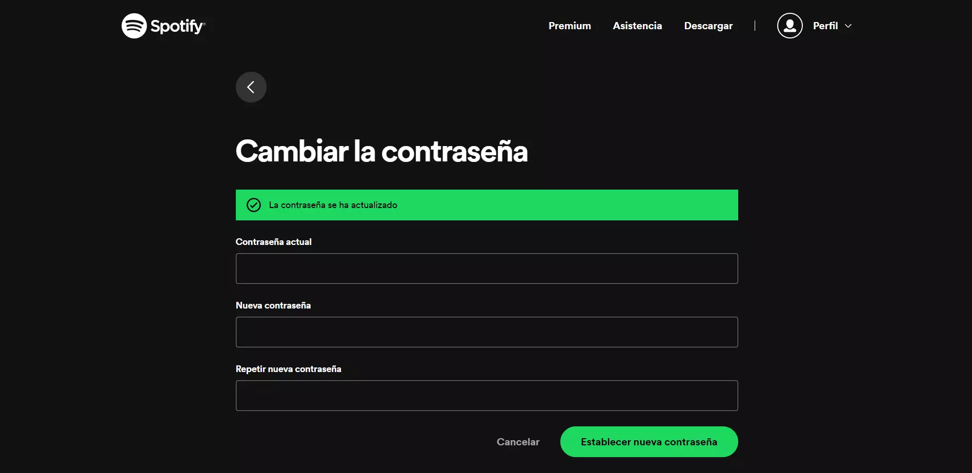  cambiar la contraseña de Spotify