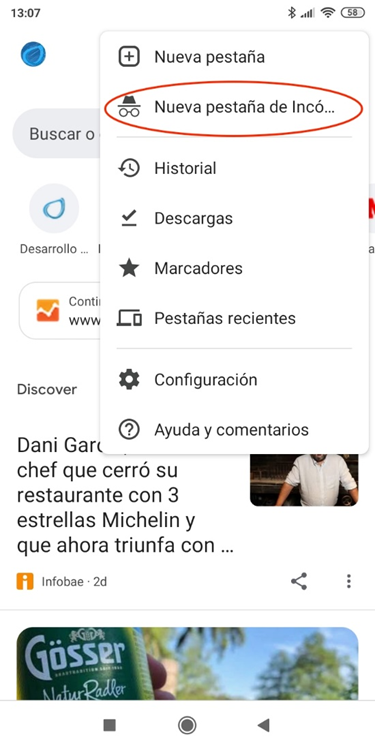 How to navigate incognito mode from an android 