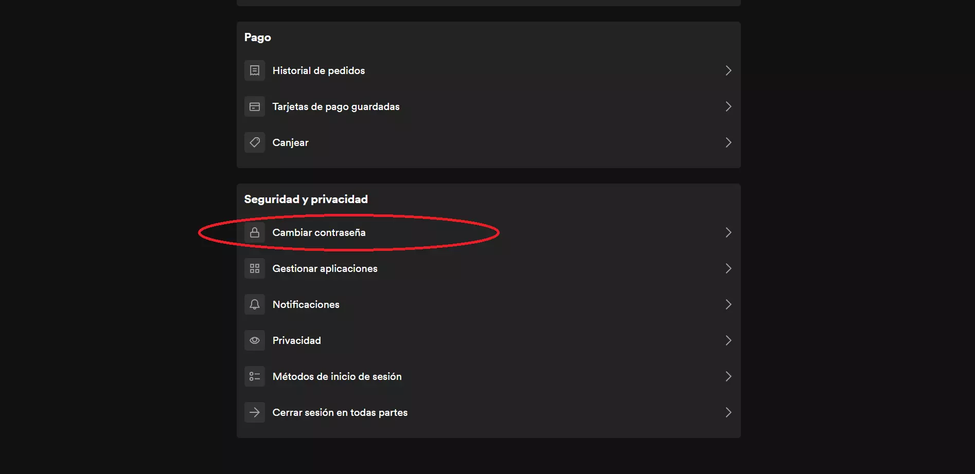 cambiar contrasena en spotify