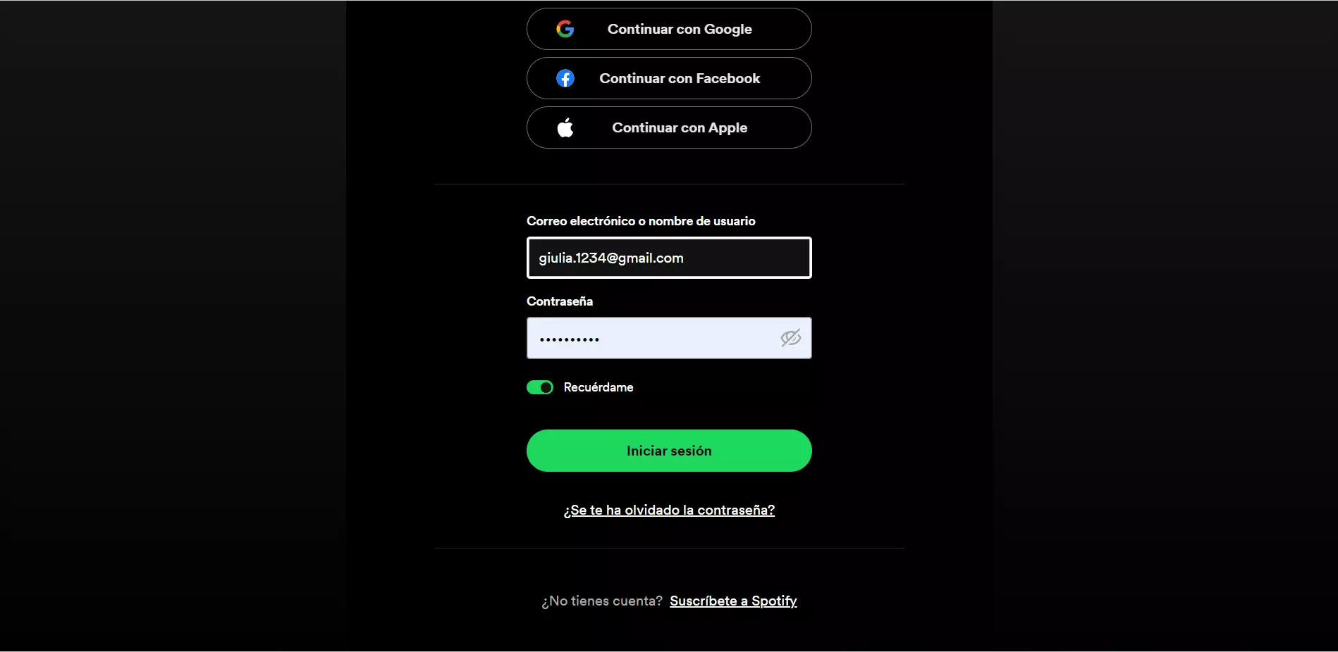 inicio sesion spotify