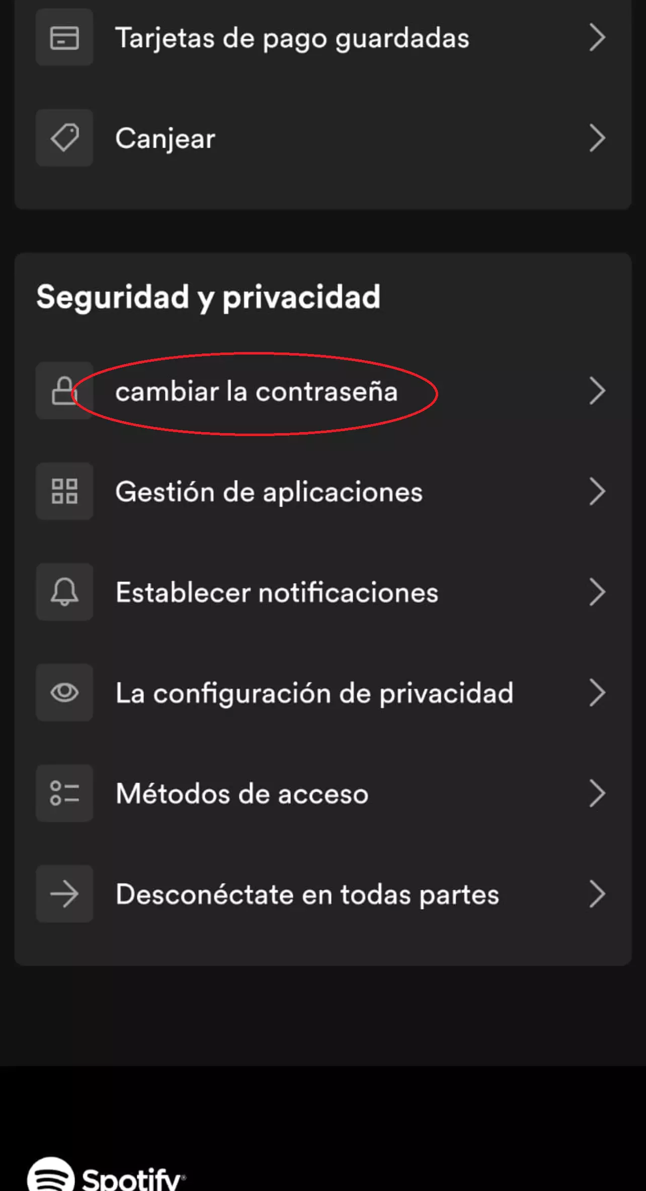  cambiar la contrasena de Spotify movil