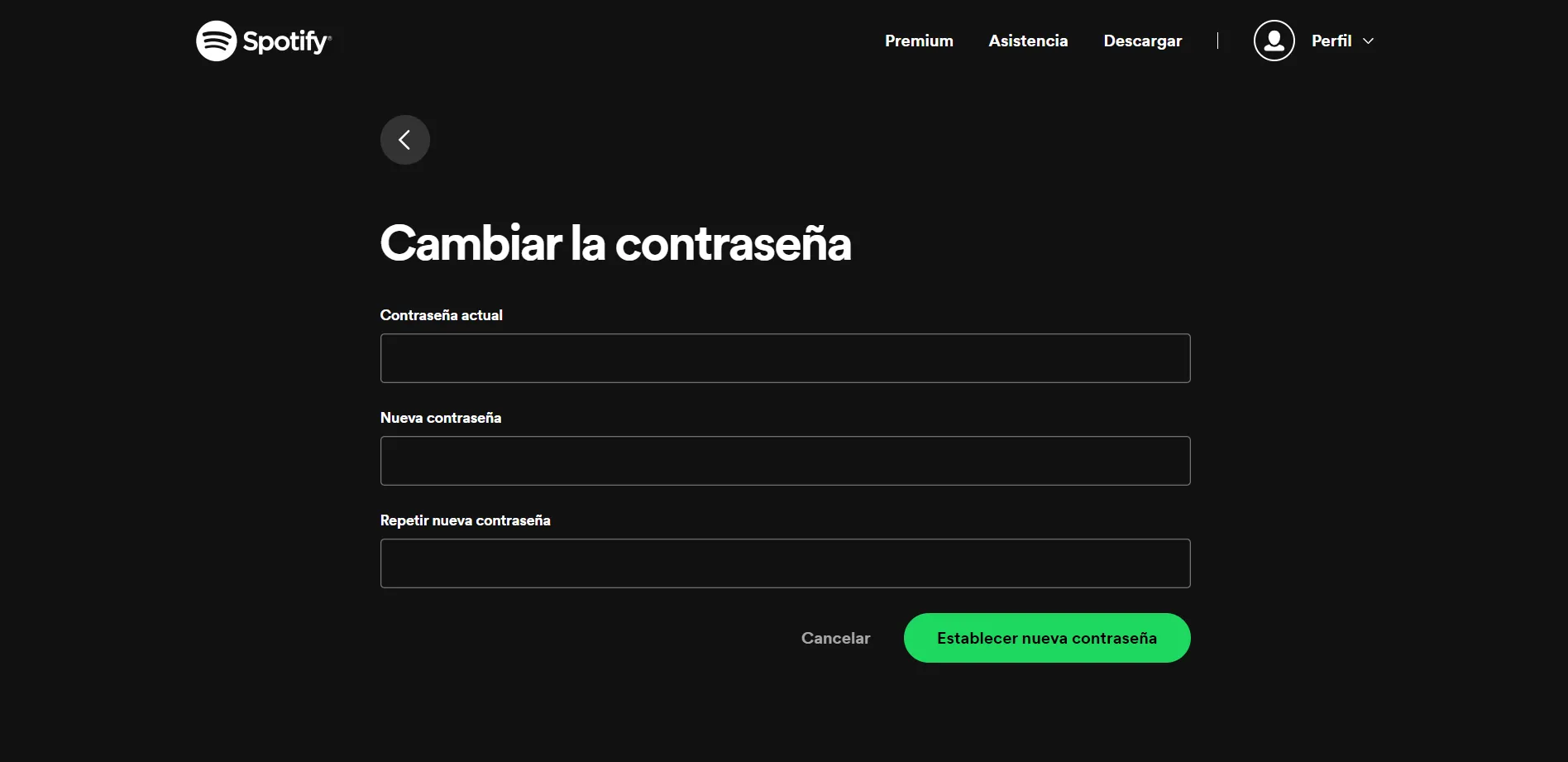  cambiar la contraseña de Spotify